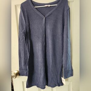 Nordstrom Blue Ribbed Long Sleeve Top